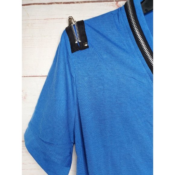 Vento Vassari Blue Zipper Design Slim Fit Zipper Collar Short Sleeve Med Shirt - Picture 8 of 12